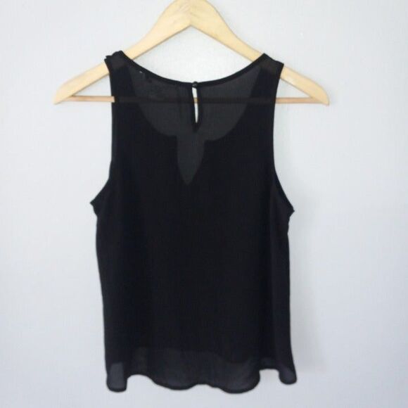 Swoon Small Sheer Black Tank-Faux Leather Trim-Keyhole Back-Flowy-Grunge-Goth - Picture 4 of 6
